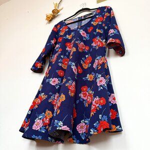 Babydoll mini floral blue dress ~ MinkPink ~ zipper back 3/4 sleeves